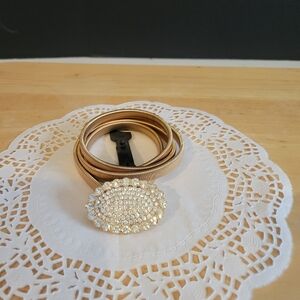 Womans Plus Size 3X Gold-Tone Elastic Accent Belt with Rhinestone-Like Buckle